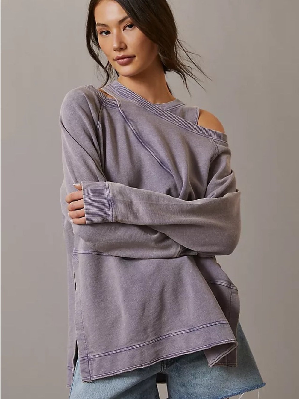 PILCRO by Anthropologie Washed Lavender Crossover Sweater Small - Picture 2 of 10